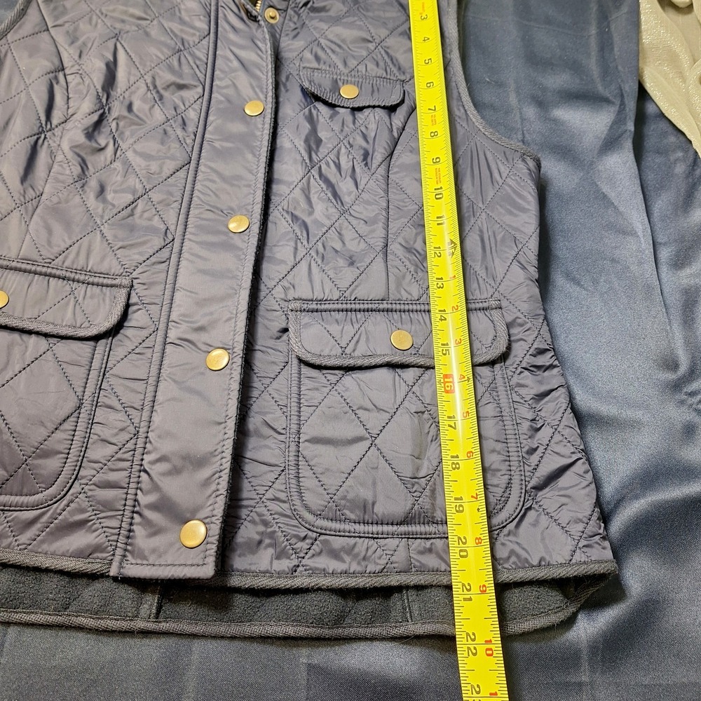 NEW Talbots Quilted Vest Petite Med Navy Blue Light Jacket Full Zip Snap Pockets - Picture 5 of 8